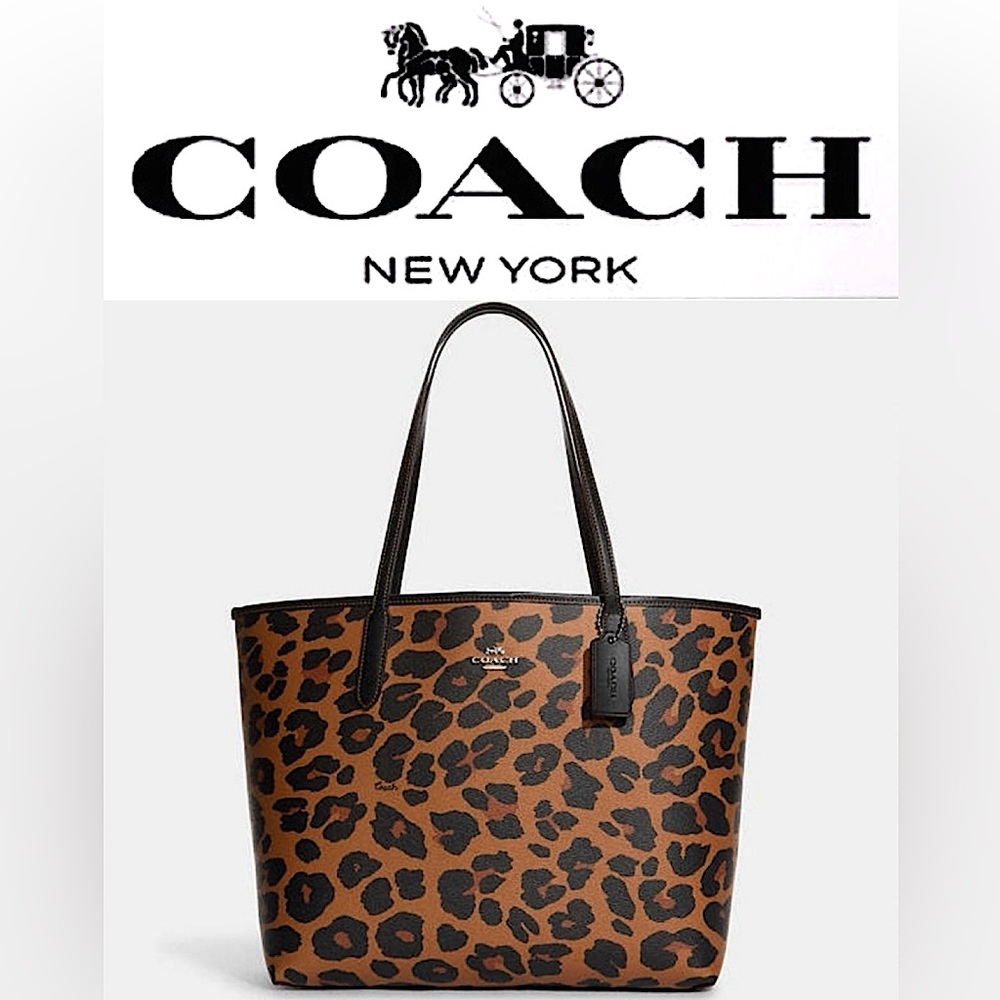 NWT Coach City Tote In Leopard Print